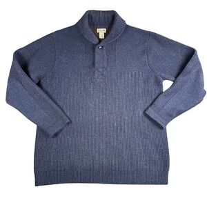 LL Bean Sweater Mens L Tall Blue Shawl Neck Merino Lambswool Hunting Skiing